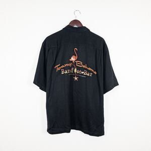 Tommy Bahama Large Silk Barefoot Bar Embroidered Hawaiian Shirt in Black